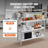 Stainless Steel Food Prep Table, 14 x 48 x 34 Inch Commercial Kitchen Worktable, with 2 Adjustable Undershelf, Heavy Duty Prep Table Metal Work Table for BBQ, Kitchen, Home, and Garage